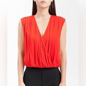 Alice + Olivia Vibrant Red V-Neck Blouse